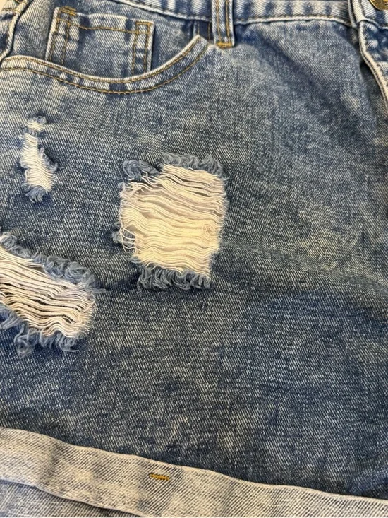 SHEIN Distressed Denim Shorts High Rise Cutoff Cuffed Blue L - Picture 3 of 5